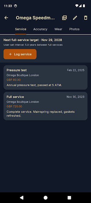 WatchLog: Service & Winder Log Screenshot 1