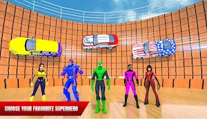 Superhero Mega Ramp Car Stunt Races: Well of Death Screenshot 1