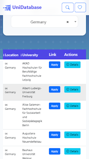 Universities Database Screenshot 2
