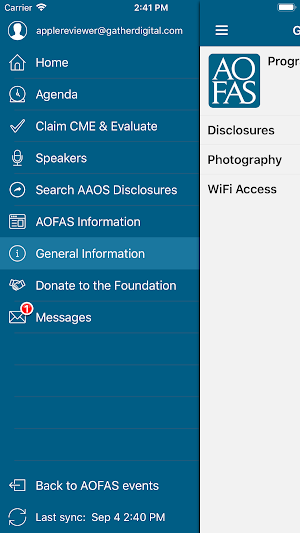 AOFAS Meetings Screenshot 1