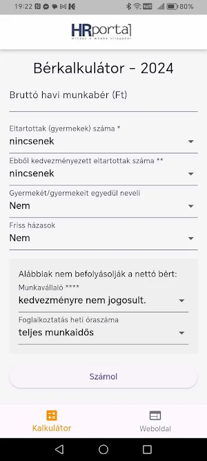 HRPortal - Bérkalkulátor Screenshot 1