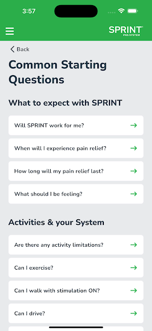 SPRINT® PNS Patient App Screenshot 1