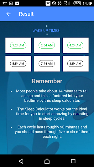 Sleepy-cycles Calculator Screenshot 2
