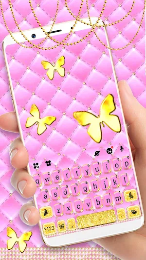 Pink Gold Butterflies Keyboard Theme Screenshot 0