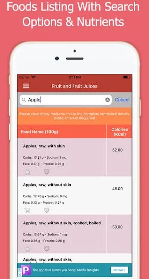 Calories In Foods Screenshot 1