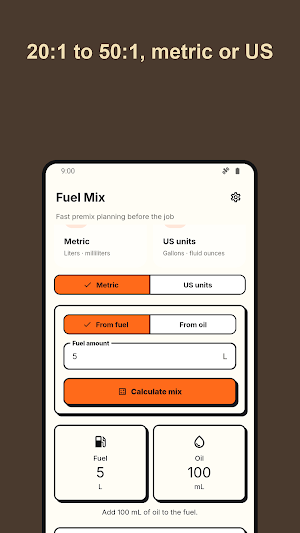 2 Stroke Fuel Mix Calculator Screenshot 1