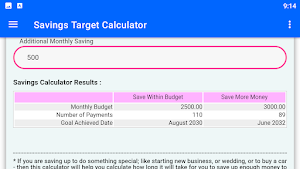 Savings Target Calculator Screenshot 2