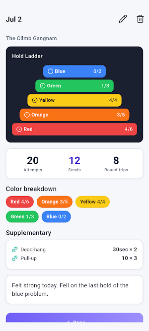 ClimbLog: Climbing Workout Log Screenshot 2