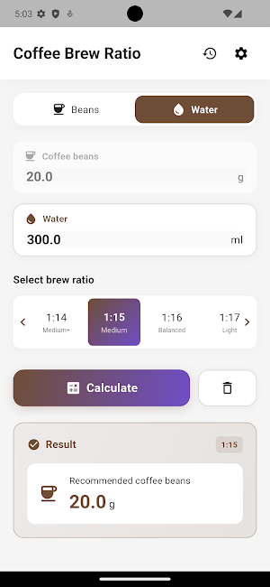 Coffee Brew Ratio - Calculator Screenshot 0
