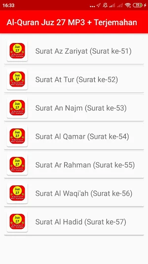 Al-Qur'an Juz 27 MP3 Offline + Terjemahan Screenshot 0