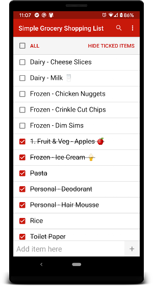Simple Grocery Shopping List Screenshot 1