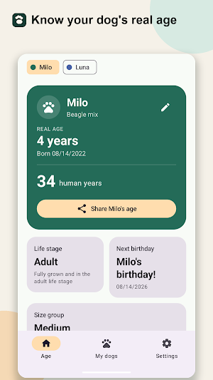 Dog Age Calculator & Birthday Screenshot 1
