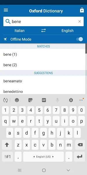 Oxford Italian Dictionary Screenshot 1