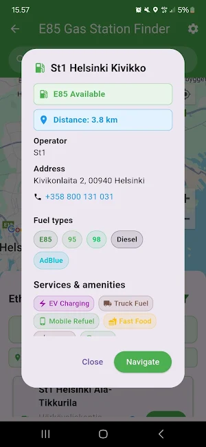 E85 Ethanol Stations + Calc Screenshot 2