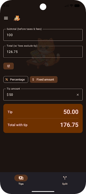 Tabby Belly: Tip & Bill Split Screenshot 1