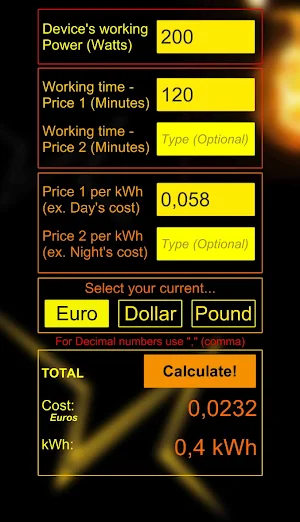 Electricity Cost Calculator Screenshot 1