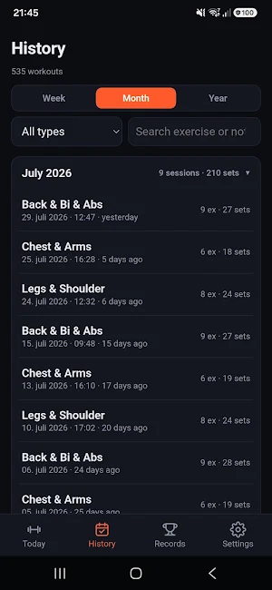 NoBS – Workout Log Screenshot 3