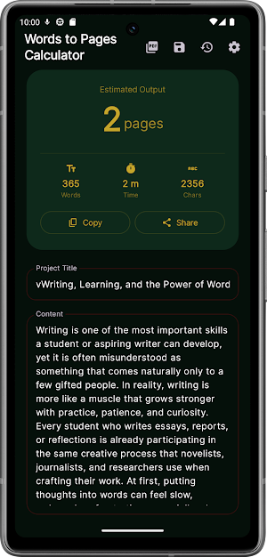 Words to Pages Calculator Screenshot 3