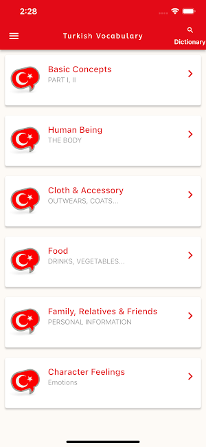 Learn Turkish Vocabulary Screenshot 0