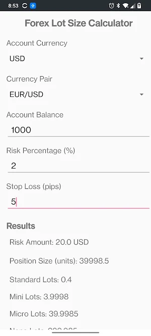 Forex Calculator Screenshot 2