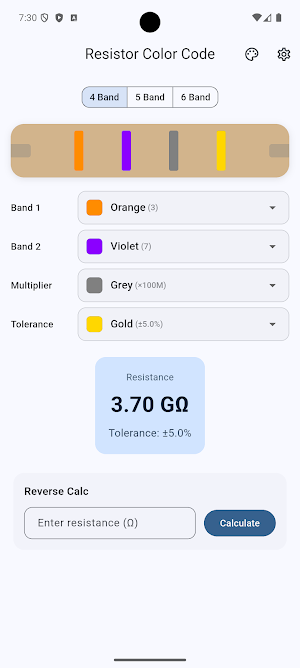 Resistor Color Code Calculator Screenshot 0