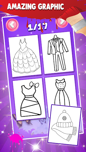 Dresses Coloring Pages ( Glitter Game For Girls ) Screenshot 3