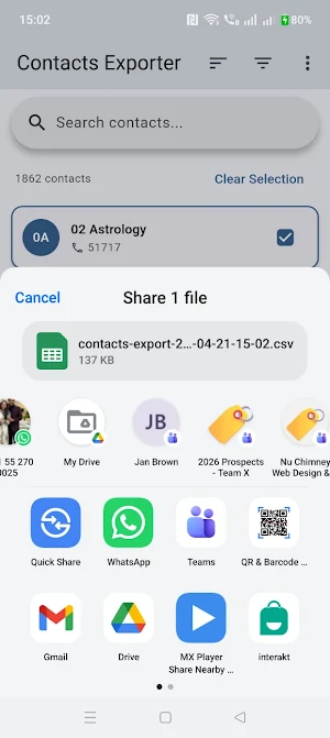 Contact Export App Screenshot 1