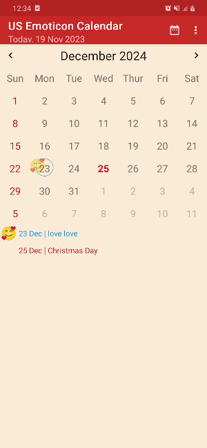 US Emoticon Calendar Screenshot 2