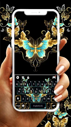 Vintage Golden Butterfly Keyboard Theme Screenshot 0