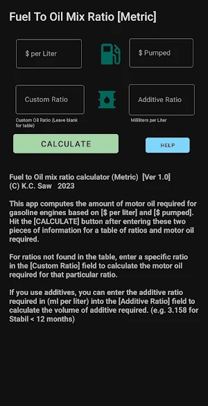 Fuel to Oil Mix Calculator Screenshot 0