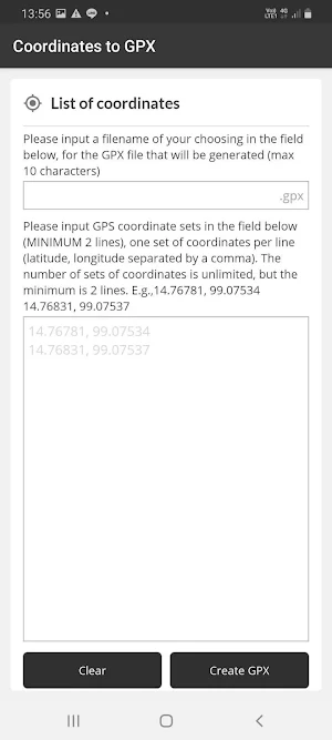 Coordinates to GPX Screenshot 1