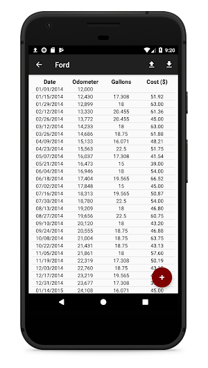 Gas Mileage Logger Screenshot 2