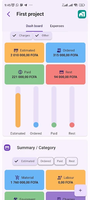 Projects Cost Tracking Screenshot 1