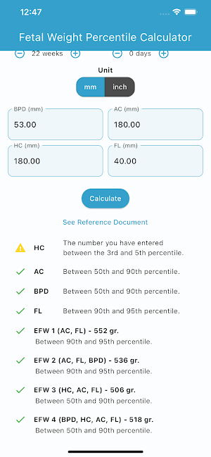 Fetal Percentile Calculator Screenshot 3