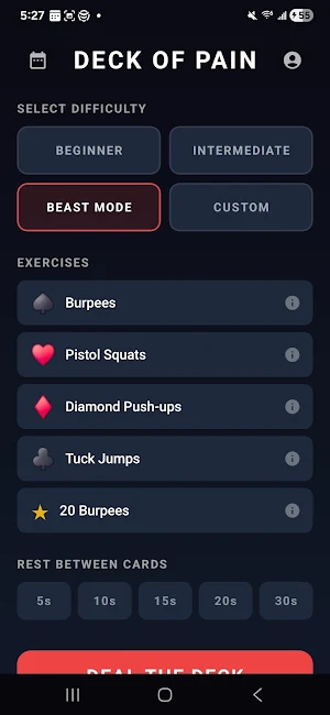 Deck of Pain - Card Workout Screenshot 2