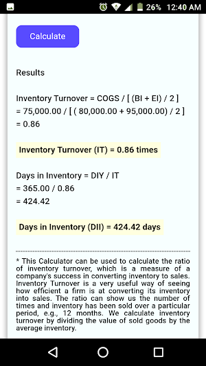 Inventory Turnover Calculator Screenshot 1