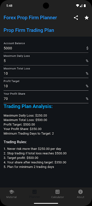 Forex Prop Firm Planner Screenshot 3