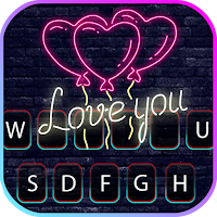 Neon Heart Balloons Keyboard Background