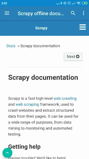 Python Scrapy documentation offline Screenshot 0