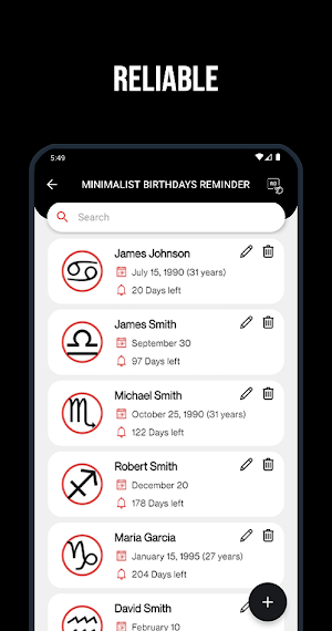 Minimalist Birthdays Reminder Screenshot 2