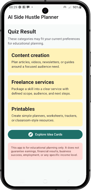 AI Side Hustle Planner Screenshot 3