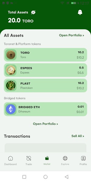 Toronet - Mobile Wallet Screenshot 1