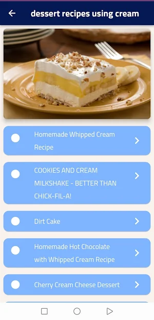 dessert recipes using cream Screenshot 1