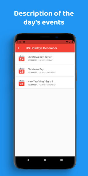 Calendar English - Holidays 2021 Screenshot 3