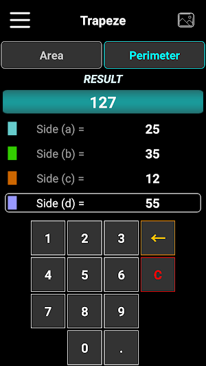 Calculator areas and perimeters Screenshot 1