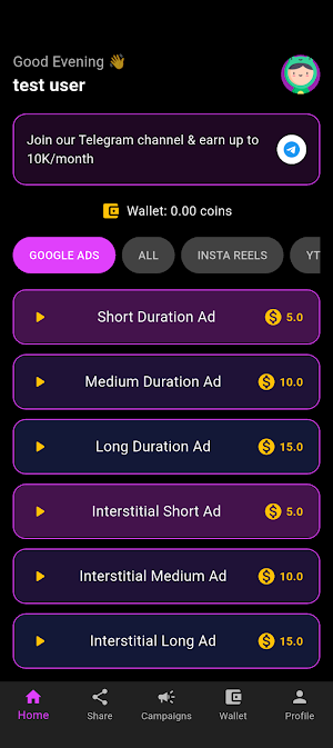 ads watching earn money Screenshot 0