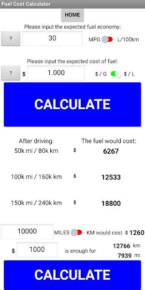 Fuel Economy Calculator Screenshot 1