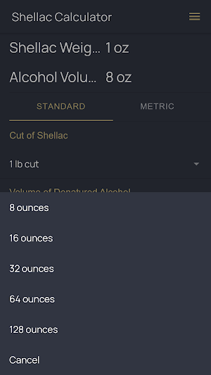 Shellac Calculator Screenshot 1