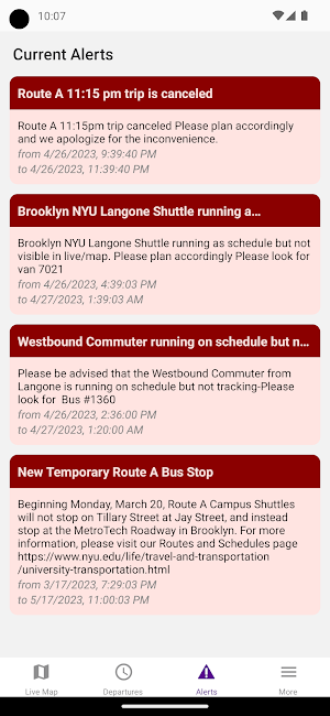 NYUBuses Screenshot 2