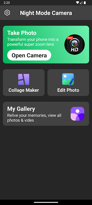 Night Mode Camera Photo Video Screenshot 0